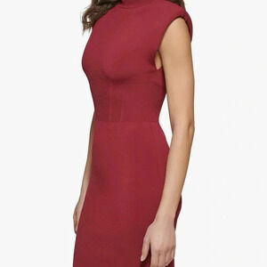 GUESS Sweater Dress Size L Burgundy Bodycon – Sleeveless Turtleneck Ribbed Waist